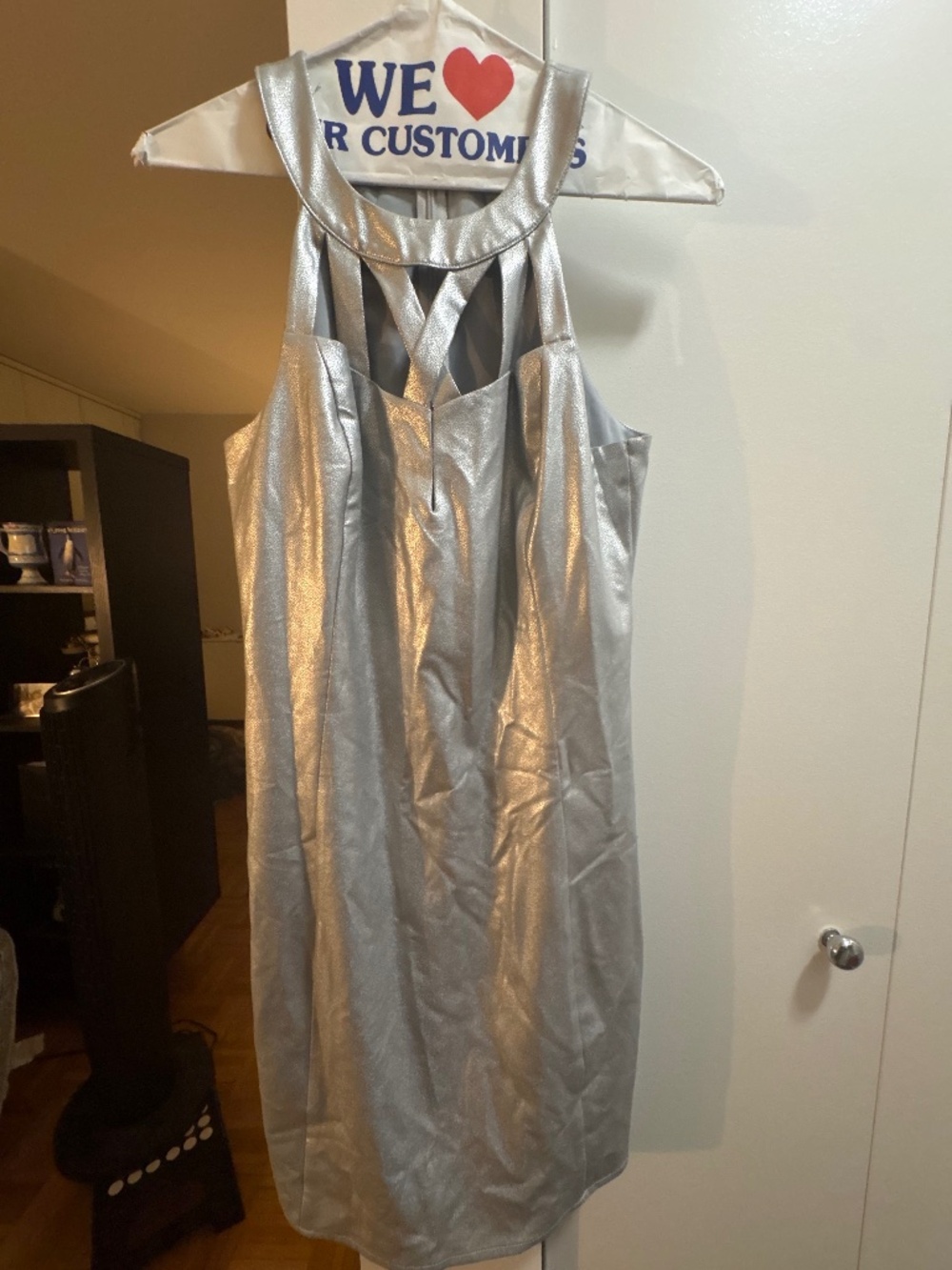 Guess Silver Metallic Halter Neck Dress